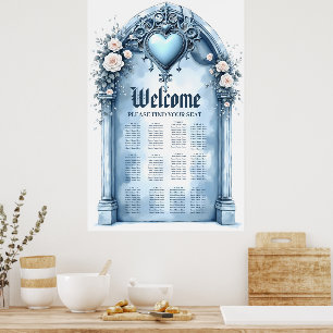 Póster Un arco azul claro ornamentado con acentos florale