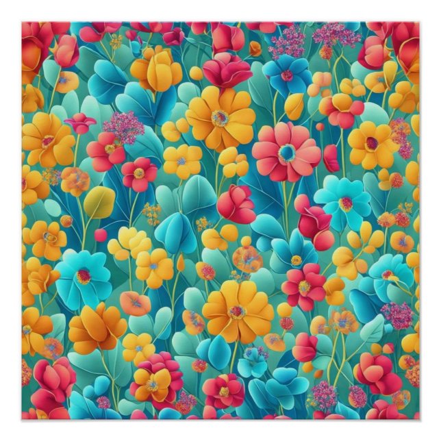 Póster Un arcoiris con flores vibrantes (Anverso)