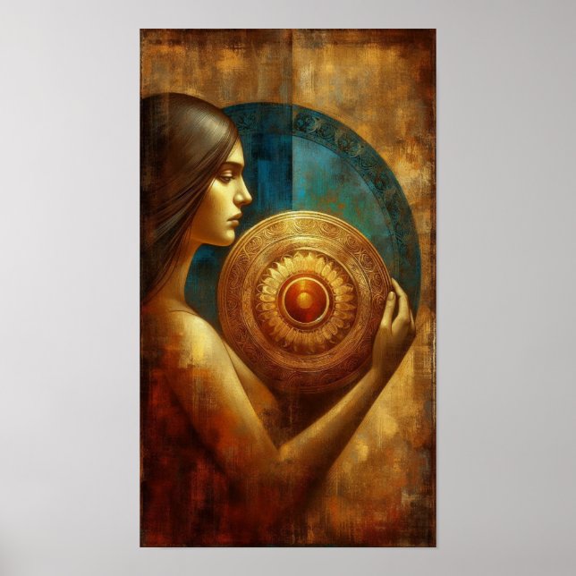 Póster Un artístico de una dama que sostiene un objeto ci (Frente)