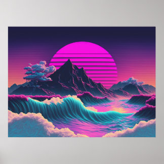 Póster Un atardecer de vaporolas con vistas al océano