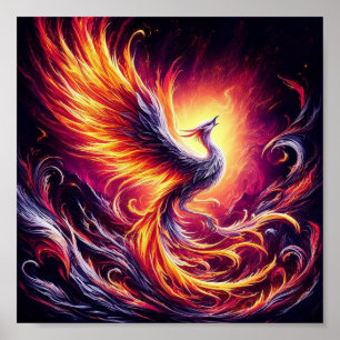 Póster Un ave fénix que emerge de las cenizas feroces