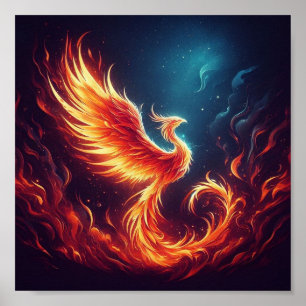 Póster Un ave fénix que emerge de las cenizas feroces