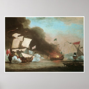 Póster Un barco inglés en acción con piratas de Berbería