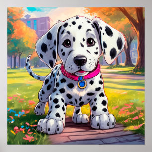Póster Un bebé dalmatiano en el ilustracion de un parque