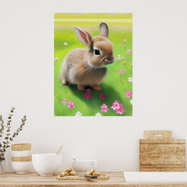 Póster Un bebé de conejo en un prado floral