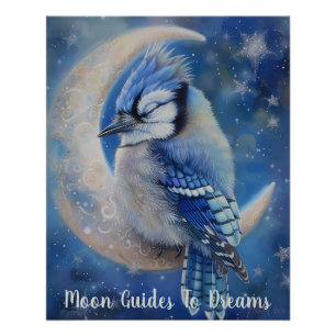 Póster Un bebé de Jay azul durmiendo en la Luna