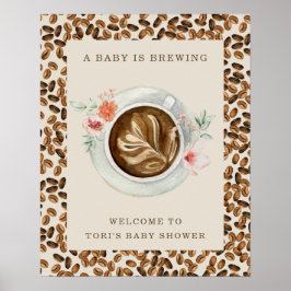 Póster Un bebé está preparando café frijol Baby Shower fl