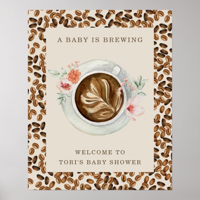 Póster Un bebé está preparando café frijol Baby Shower fl (Frente)