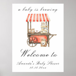 Póster Un bebé está preparando un carrito de café Bienven