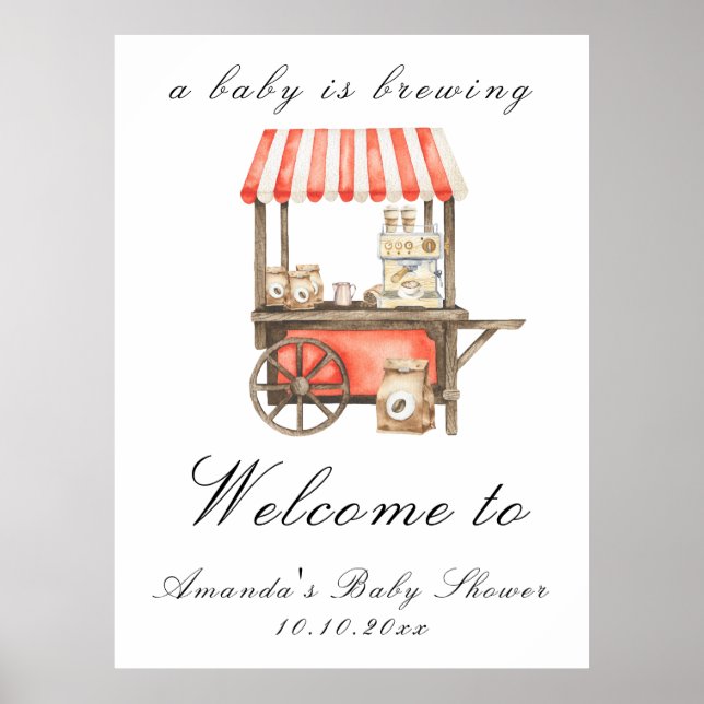 Póster Un bebé está preparando un carrito de café Bienven (Frente)