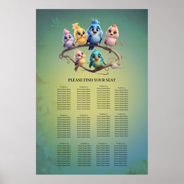 Póster Un bonito desfile de pájaros personalizados en col (Frente)