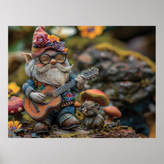 Póster Un bonito gnomo musical tocando la guitarra (Frente)