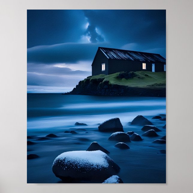 Póster Un bonito paisaje marino o un poster de dibujo (Frente)