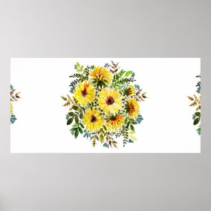 Póster Un bonito ramo de acuarela, un bonito flujo amaril