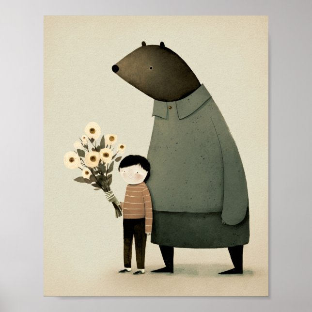 Póster Un buen personalizado, oso de hadas y niño. Cumple (Frente)