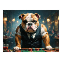 Un bulldog inglés como crupier en un casino - 