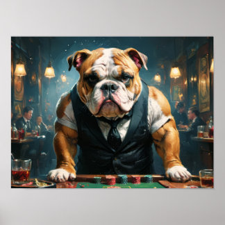 Póster Un bulldog inglés como un croupier en un casino -
