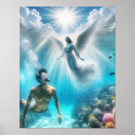 Póster Un buzo sorprendido por un ángel