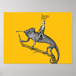 Póster Un caballero montando un camaleón
