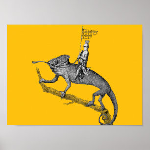Póster Un caballero montando un camaleón