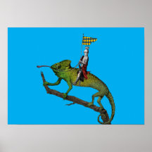 Un caballero montando un camaleón en colores
