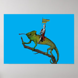 Póster Un caballero montando un camaleón en colores