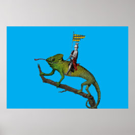 Póster Un caballero montando un camaleón en colores