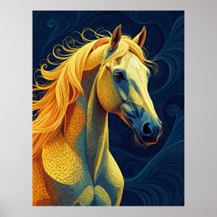 Póster Un caballo azul amarillo