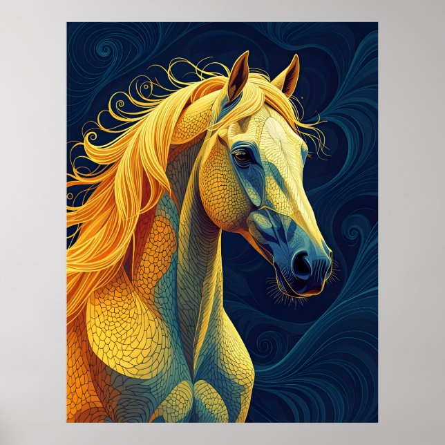 Póster Un caballo azul amarillo (Frente)