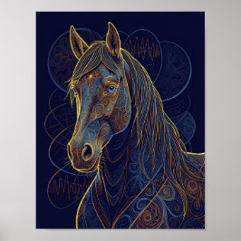 Póster Un caballo fractal azul sueña