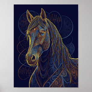 Póster Un caballo fractal azul sueña