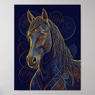 Póster Un caballo fractal azul sueña