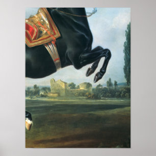 Póster Un caballo negro que realiza el Courbette