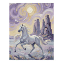 Un caballo púrpura en un desierto violeta.