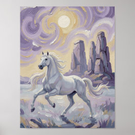 Póster Un caballo púrpura en un desierto violeta.