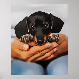 Póster Un Cachorro De Dachshund Que Se Basa En Las Noches