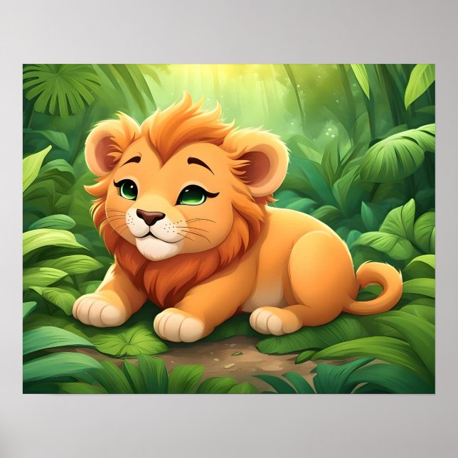 Póster Un cachorro de león Naranja en la jungla (Frente)