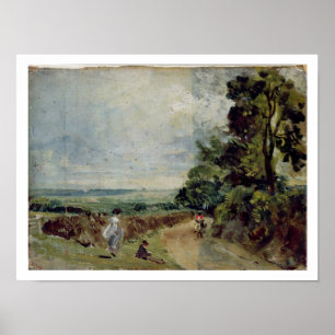 Póster Un camino campestre con árboles y figuras