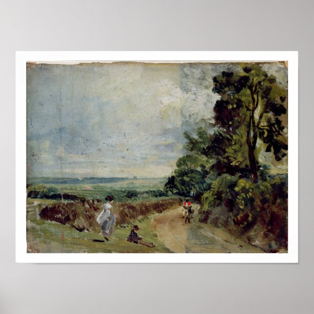 Póster Un camino campestre con árboles y figuras (Frente)