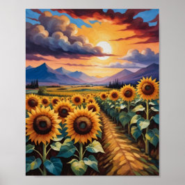 Póster Un campo de girasoles