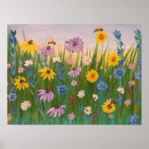 Póster Un campo lleno de flores silvestres