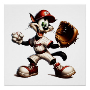 Póster Un cántaro de béisbol para gato tonto se levanta