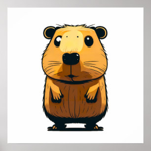 Póster Un capibara muy lindo parado y frente a la posició