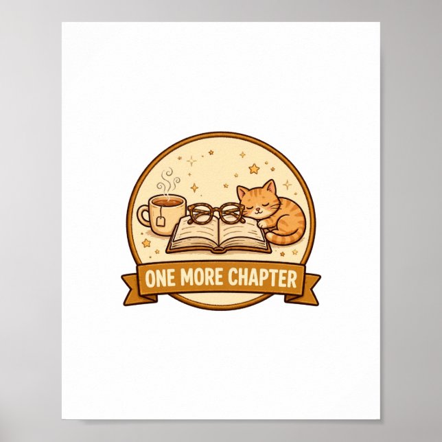 Póster Un capítulo más — Libro acogedor, té y gato dormid (Frente)