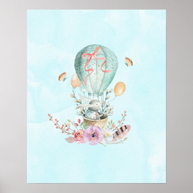 Póster Un caprichoso conejito montando en un globo aerost (Frente)
