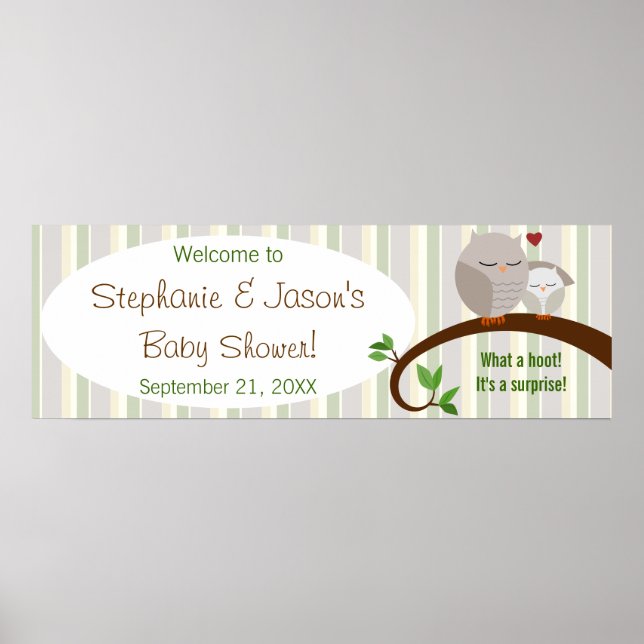 Póster Un Cartel De Una Lechuza Marrón De Baby Shower (Frente)
