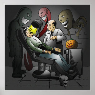 Póster Un cartel de una noche de Halloween en el dentista