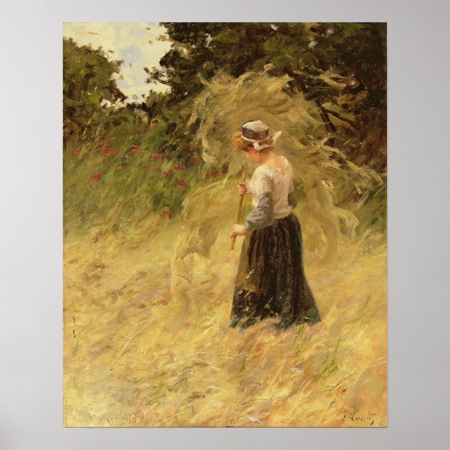 Póster Un Chica cosechando heno, siglo XIX (Frente)