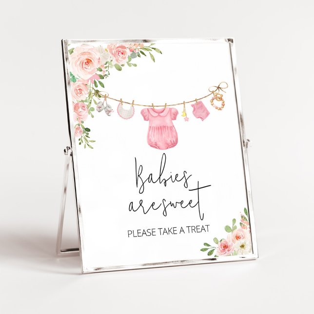 Póster Un Chica dulce Ropa para bebés Los bebés son dulce (A Sweet Girl Baby Clothes Baby Shower Babies are Sweet Sign)