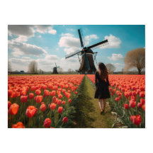 Un chica en un campo de tulipán